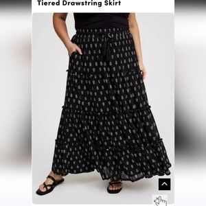 torrid Black Tiered Midi Skirt with White Motif